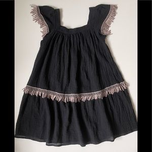 Eberjey Girls’ Gauzy Black Beach Cover Up with Tassel Trim